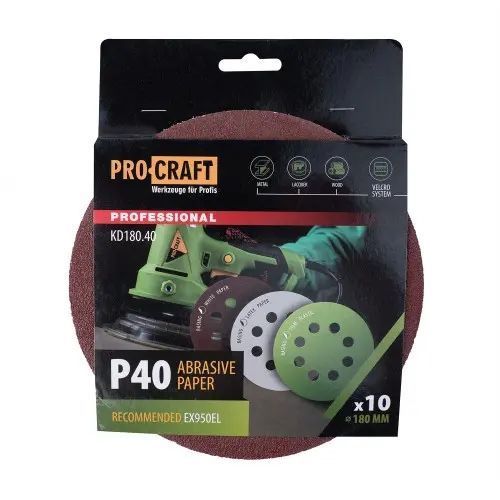 Круг шліфувальний самозачепний Procraft KD180.40 UNIVERSAL (набір 10 шт.) 8 отв. KD180.40 фото