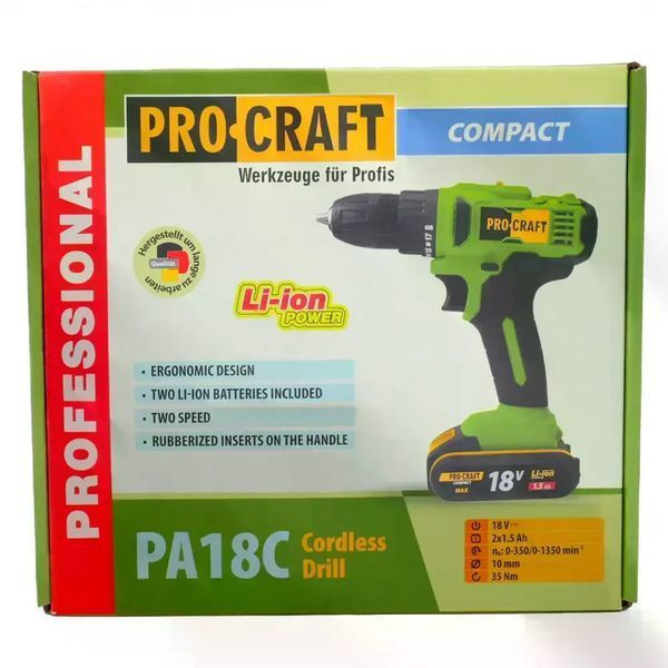 Аккумуляторная дрель-шуруповерт Procraft PA18C COMPACT, 20 В PA18C_COMPACT фото