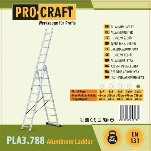 Лестница алюминиевая универсальная Procraft PLA3.788 PLA3.788 фото