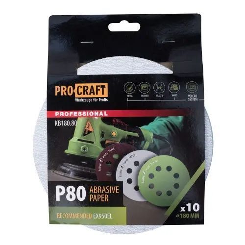 Круг шліфувальний самозачепний Procraft KB180.80 UNIVERSAL (набір 10 шт.) 8 отв. KB180.80 фото