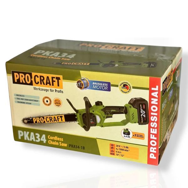 Аккумуляторная пила Procraft PKA34 (1АКБ 4А&middot;час, 2 шины + 2 цепи, зарядка) PKA34_1АКБ_4А_oliva фото