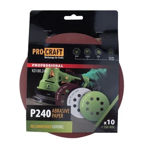 Круг шлифовальный самозацепной Procraft KD180.240 UNIVERSAL (набор 10 шт.) 8 отв. KD180.240 фото