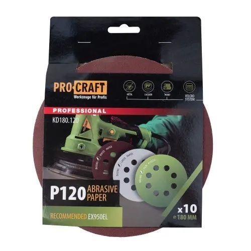 Круг шлифовальный самозацепной Procraft KD180.120 UNIVERSAL (набор 10 шт.) 8 отв. KD180.120 фото
