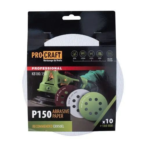 Круг шлифовальный самозацепной Procraft KB180.150 UNIVERSAL (набор 10 шт.) 8 отв. KB180.150 фото