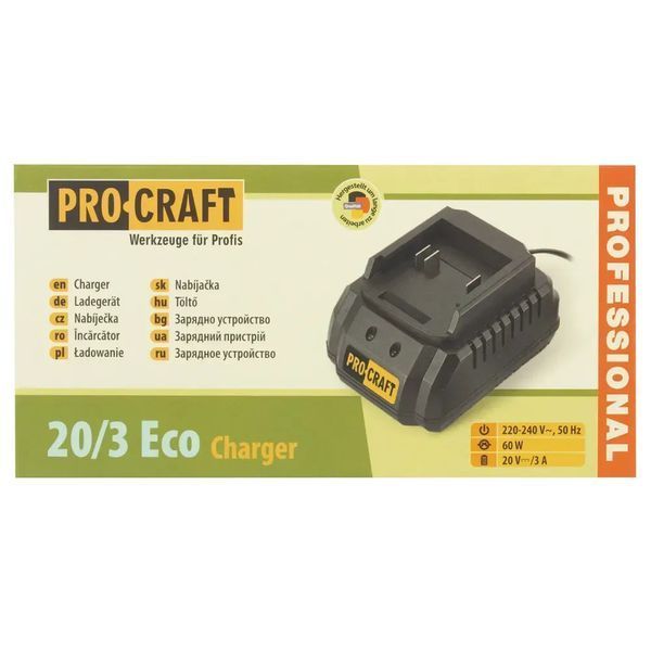 Зарядний пристрій Procraft Charger20/3 Eco для акумуляторів 20 В Charger20/3 Eco фото