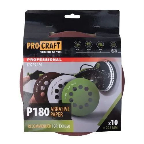 Круг шлифовальный самозацепной Procraft KD225.180 UNIVERSAL (набор 10 шт.) 10 отв. KD225.180 фото