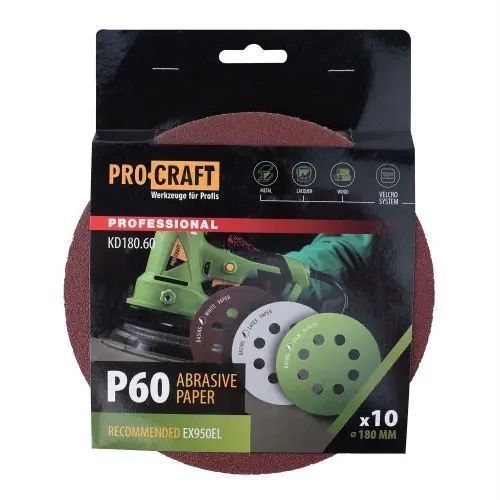 Круг шлифовальный самозацепной Procraft KD180.60 UNIVERSAL (набор 10 шт.) 8 отв. KD180.60 фото