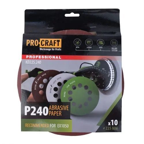 Круг шлифовальный самозацепной Procraft KD225.240 UNIVERSAL (набор 10 шт.) 10 отв. KD225.240 фото