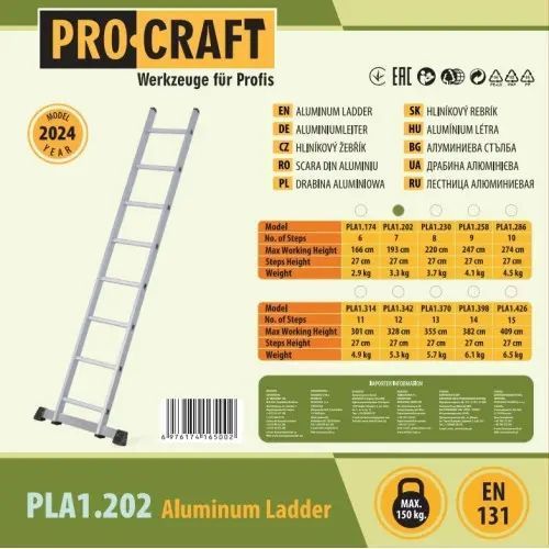 Лестница приставная алюминиевая Procraft PLA1.202 PLA1.202 фото