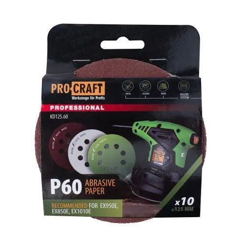 Круг шлифовальный самозацепной Procraft KD125.60 UNIVERSAL (набор 10 шт.) 8 отв. KD125.60 фото