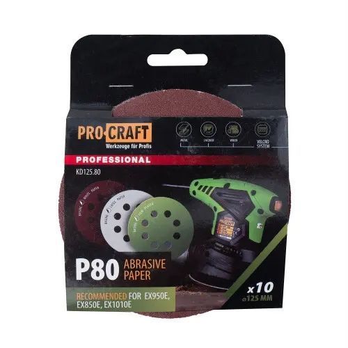 Круг шлифовальный самозацепной Procraft KD125.80 UNIVERSAL (набор 10 шт.) 8 отв. KD125.80 фото