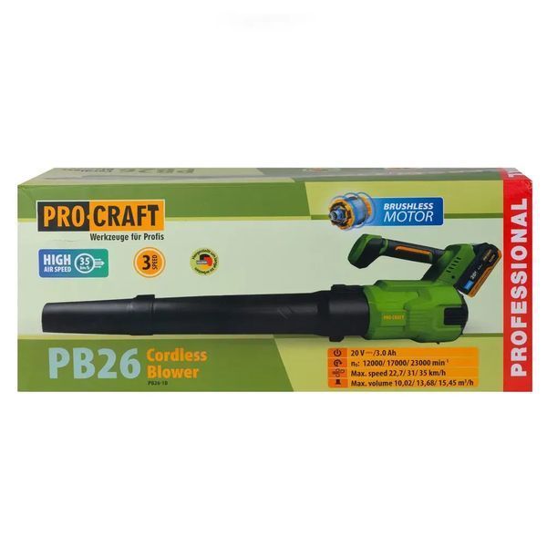 Акумуляторна повітродувка Procraft PB26, 20 В, Brushless, 1 АКБ 3 А&middot;год + ЗП PB26 фото