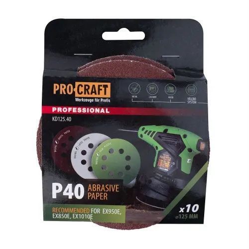 Круг шліфувальний самозачепний Procraft KD125.40 UNIVERSAL (набір 10 шт.) 8 отв. KD125.40 фото