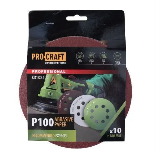Круг шлифовальный самозацепной Procraft KD180.100 UNIVERSAL (набор 10 шт.) 8 отв. KD180.100 фото