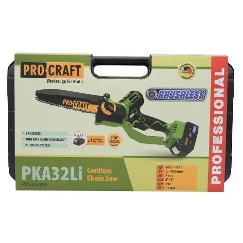 Акумуляторна ланцюгова пила Procraft PKA32Li (1 АКУМУЛЯТОР, ЗАРЯДНА, 2 ШИНИ + 2 ЛАНЦЮГИ) PKA32Li фото
