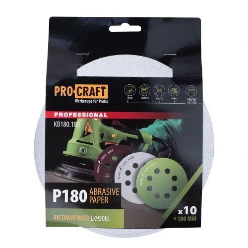 Круг шлифовальный самозацепной Procraft KB180.180 UNIVERSAL (набор 10 шт.) 8 отв. KB180.180 фото