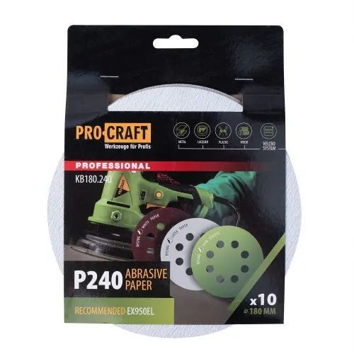 Круг шлифовальный самозацепной Procraft KB180.240 UNIVERSAL (набор 10 шт.) 8 отв. KB180.240 фото